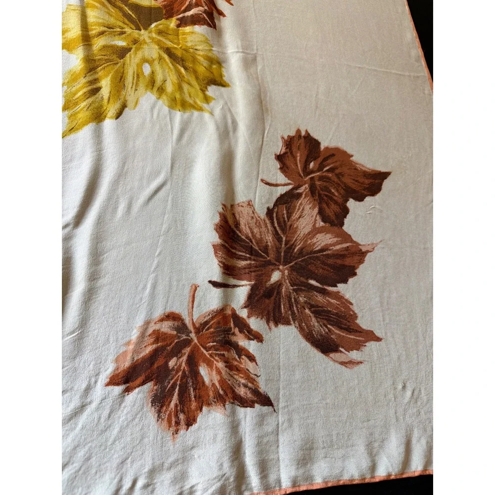 Scarf Cream Vintage Maple Leaf Print Autumnal Square Hand Rolled Edge